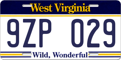 WV license plate 9ZP029