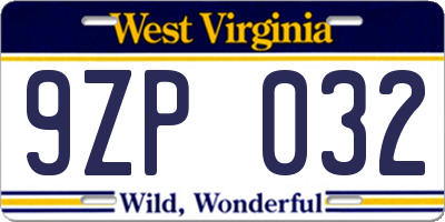 WV license plate 9ZP032
