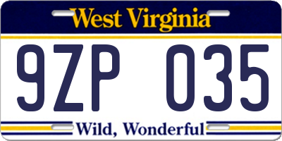 WV license plate 9ZP035
