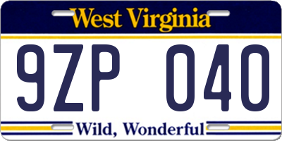 WV license plate 9ZP040