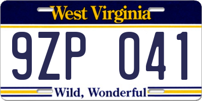 WV license plate 9ZP041
