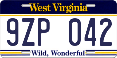 WV license plate 9ZP042