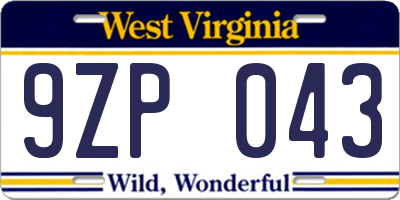 WV license plate 9ZP043