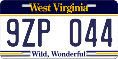 WV license plate 9ZP044