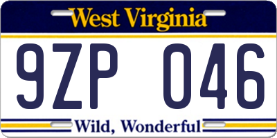 WV license plate 9ZP046