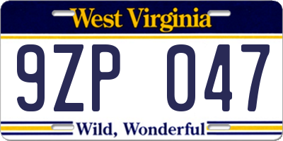 WV license plate 9ZP047