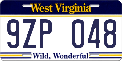 WV license plate 9ZP048