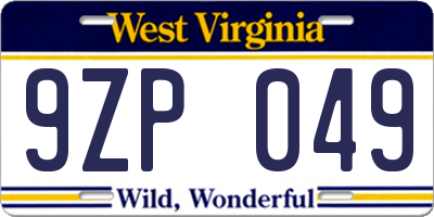 WV license plate 9ZP049