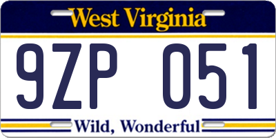 WV license plate 9ZP051