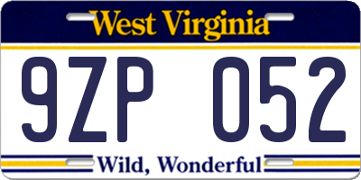 WV license plate 9ZP052