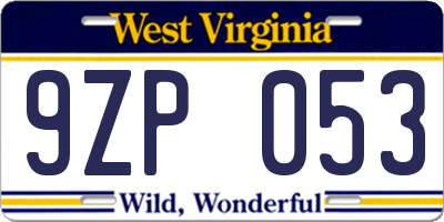 WV license plate 9ZP053