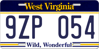 WV license plate 9ZP054