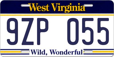 WV license plate 9ZP055