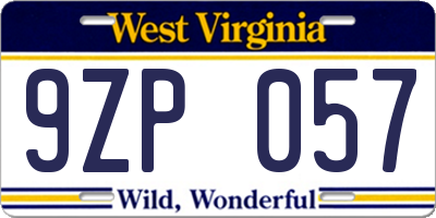 WV license plate 9ZP057