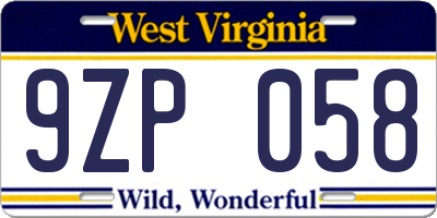 WV license plate 9ZP058