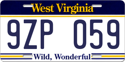 WV license plate 9ZP059
