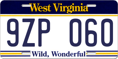 WV license plate 9ZP060