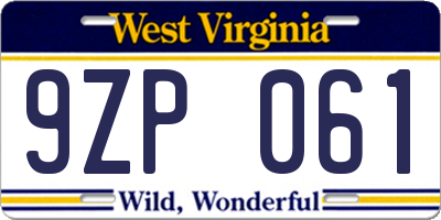 WV license plate 9ZP061