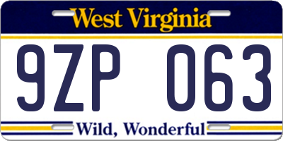 WV license plate 9ZP063