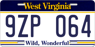 WV license plate 9ZP064
