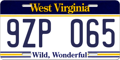 WV license plate 9ZP065