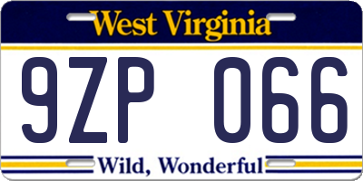 WV license plate 9ZP066