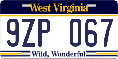 WV license plate 9ZP067