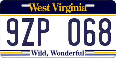 WV license plate 9ZP068