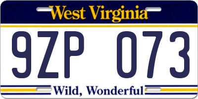 WV license plate 9ZP073