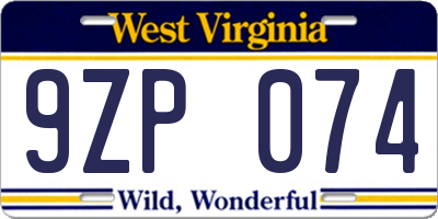 WV license plate 9ZP074