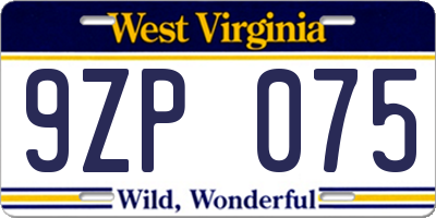 WV license plate 9ZP075