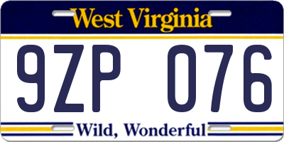 WV license plate 9ZP076