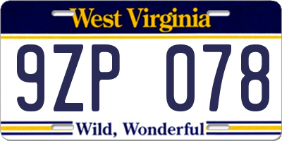 WV license plate 9ZP078