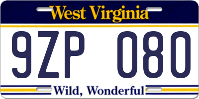 WV license plate 9ZP080