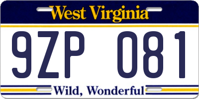 WV license plate 9ZP081