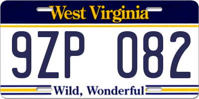 WV license plate 9ZP082