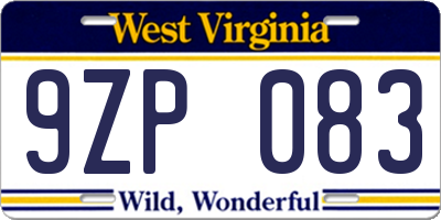 WV license plate 9ZP083