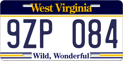 WV license plate 9ZP084