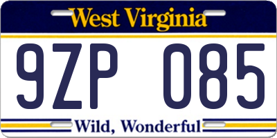 WV license plate 9ZP085