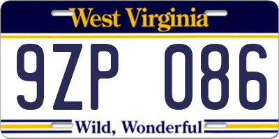 WV license plate 9ZP086