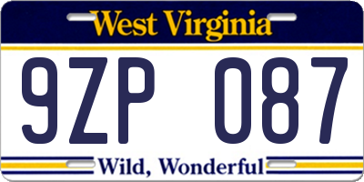 WV license plate 9ZP087
