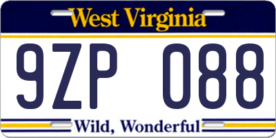 WV license plate 9ZP088