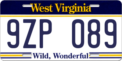 WV license plate 9ZP089