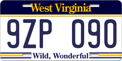 WV license plate 9ZP090