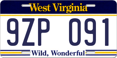 WV license plate 9ZP091