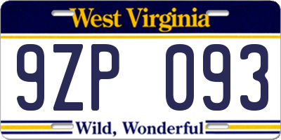 WV license plate 9ZP093