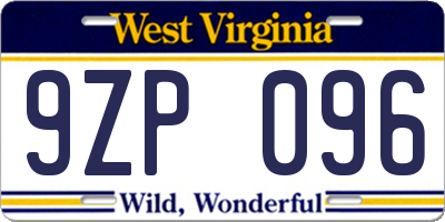 WV license plate 9ZP096