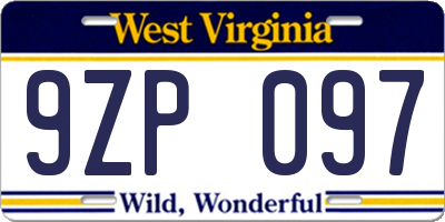 WV license plate 9ZP097
