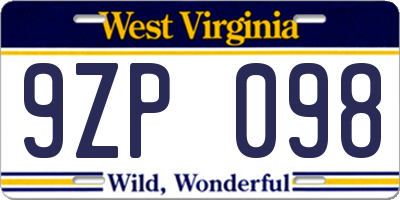 WV license plate 9ZP098