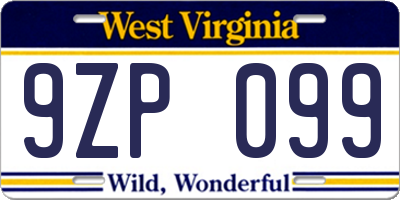 WV license plate 9ZP099